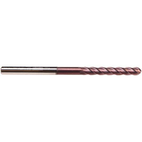 Emuge - 8mm Diam, 40mm LOC, 4 Flute Solid Carbide Ball End Mill - TiAlN Finish, Single End, 100mm OAL, 8mm Shank Diam, Ball Flute - Eagle Tool & Supply