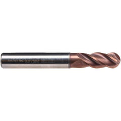 Emuge - 8mm Diam, 19mm LOC, 4 Flute Solid Carbide Ball End Mill - TiAlN Finish, Single End, 63mm OAL, 8mm Shank Diam, Ball Flute - Eagle Tool & Supply