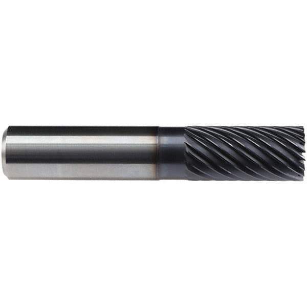 Emuge - 20mm Diam, 38mm LOC, 20 Flute Solid Carbide Roughing & Finishing End Mill - TiAlN Finish, 104mm OAL, 20mm Shank Diam, Cylindrical Shank, 40° Helix, Long Length - Eagle Tool & Supply