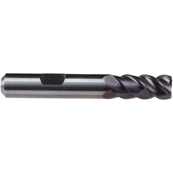 Emuge - 4mm Diam, 11mm LOC, 4 Flute Solid Carbide Roughing & Finishing End Mill - TiAlN Finish, 57mm OAL, 6mm Shank Diam, Weldon Shank, 50° Helix, Centercutting, Long Length - Eagle Tool & Supply