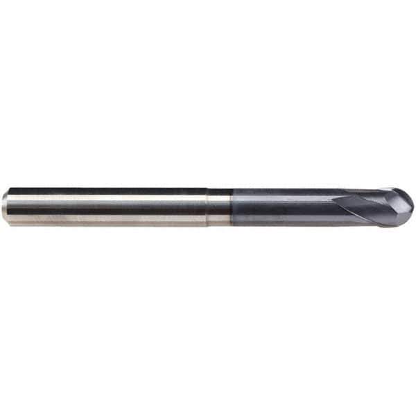 Emuge - 8mm Diam, 7mm LOC, 2 Flute Solid Carbide Ball End Mill - TiAlN Finish, Single End, 90mm OAL, 8mm Shank Diam, Ball Flute - Eagle Tool & Supply