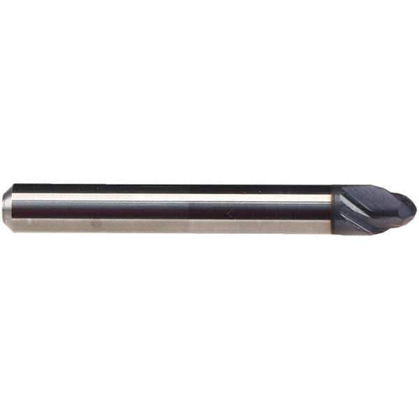 Emuge - 3/32" Diam, 1/16" LOC, 2 Flute Solid Carbide Ball End Mill - TiAlN Finish, Single End, 2" OAL, 1/4" Shank Diam, Ball Flute - Eagle Tool & Supply