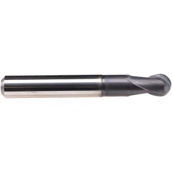 Emuge - 12mm Diam, 10mm LOC, 2 Flute Solid Carbide Ball End Mill - TiAlN Finish, Single End, 92mm OAL, 16mm Shank Diam, Ball Flute - Eagle Tool & Supply