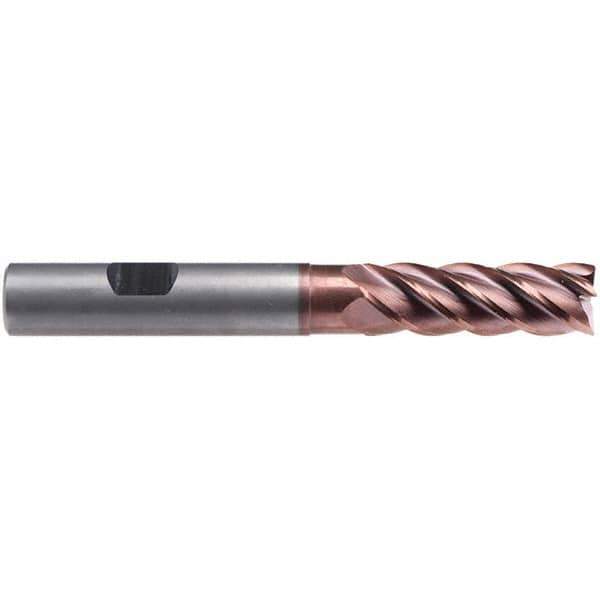 Emuge - 16mm Diam, 48mm LOC, 5 Flute Solid Carbide Roughing & Finishing End Mill - TiAlN Finish, 112mm OAL, 16mm Shank Diam, Weldon Shank, 42° Helix, Centercutting, Extra Long Length - Eagle Tool & Supply