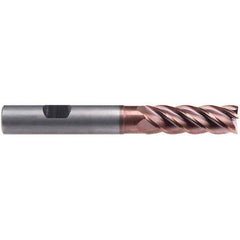 Emuge - 16mm Diam, 48mm LOC, 5 Flute Solid Carbide Roughing & Finishing End Mill - TiAlN Finish, 112mm OAL, 16mm Shank Diam, Weldon Shank, 42° Helix, Centercutting, Extra Long Length - Eagle Tool & Supply
