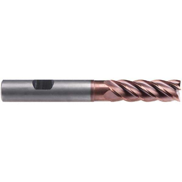 Emuge - 12mm Diam, 36mm LOC, 5 Flute Solid Carbide Roughing & Finishing End Mill - TiAlN Finish, 93mm OAL, 12mm Shank Diam, Weldon Shank, 42° Helix, Centercutting, Extra Long Length - Eagle Tool & Supply