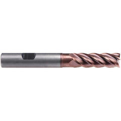 Emuge - 12mm Diam, 36mm LOC, 5 Flute Solid Carbide Roughing & Finishing End Mill - TiAlN Finish, 93mm OAL, 12mm Shank Diam, Weldon Shank, 42° Helix, Centercutting, Extra Long Length - Eagle Tool & Supply