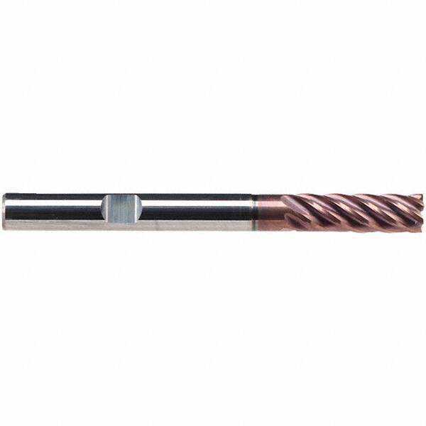 Emuge - 6mm Diam, 18mm LOC, 6 Flute Solid Carbide Roughing & Finishing End Mill - TiAlN Finish, 62mm OAL, 6mm Shank Diam, Weldon Shank, 38° Helix, Extra Long Length - Eagle Tool & Supply
