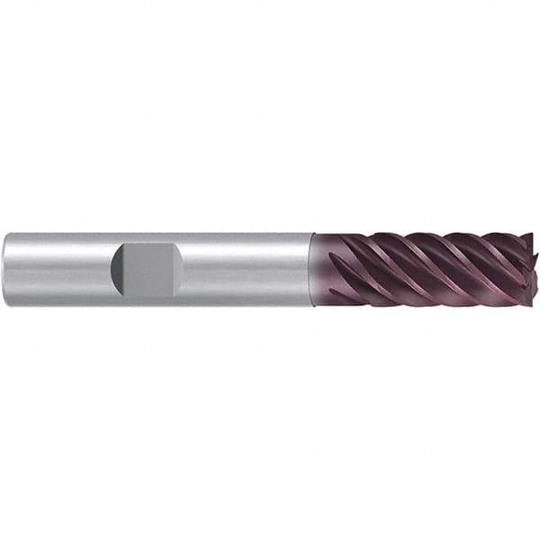 Emuge - 10mm Diam, 22mm LOC, 6 Flute Solid Carbide Roughing & Finishing End Mill - TiAlN Finish, 72mm OAL, 10mm Shank Diam, Weldon Shank, 38° Helix, Long Length - Eagle Tool & Supply