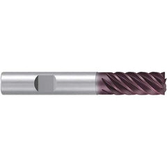 Emuge - 10mm Diam, 22mm LOC, 6 Flute Solid Carbide Roughing & Finishing End Mill - TiAlN Finish, 72mm OAL, 10mm Shank Diam, Weldon Shank, 38° Helix, Long Length - Eagle Tool & Supply