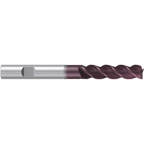 Emuge - 10mm Diam, 30mm LOC, 3 Flute Solid Carbide Roughing & Finishing End Mill - TiAlN Finish, 80mm OAL, 10mm Shank Diam, Weldon Shank, 38° Helix, Centercutting, Extra Long Length - Eagle Tool & Supply