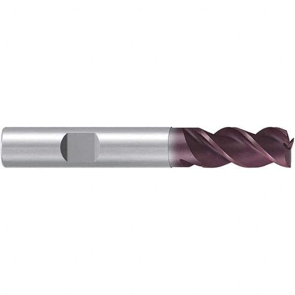 Emuge - 10mm Diam, 19mm LOC, 3 Flute Solid Carbide Roughing & Finishing End Mill - TiAlN Finish, 72mm OAL, 10mm Shank Diam, Weldon Shank, 38° Helix, Centercutting, Long Length - Eagle Tool & Supply