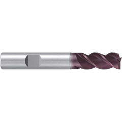 Emuge - 7mm Diam, 13mm LOC, 3 Flute Solid Carbide Roughing & Finishing End Mill - TiAlN Finish, 63mm OAL, 8mm Shank Diam, Weldon Shank, 38° Helix, Centercutting, Long Length - Eagle Tool & Supply