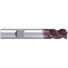Emuge - 10mm Diam, 11mm LOC, 3 Flute Solid Carbide Roughing & Finishing End Mill - TiAlN Finish, 66mm OAL, 10mm Shank Diam, Weldon Shank, 38° Helix, Centercutting, Stub Length - Eagle Tool & Supply