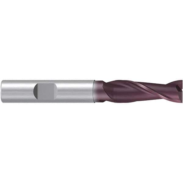Emuge - 8mm Diam, 24mm LOC, 2 Flute Solid Carbide Roughing & Finishing End Mill - TiAlN Finish, 68mm OAL, 8mm Shank Diam, Weldon Shank, 38° Helix, Centercutting, Extra Long Length - Eagle Tool & Supply