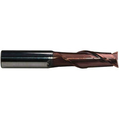 Emuge - 8mm Diam, 24mm LOC, 2 Flute Solid Carbide Roughing & Finishing End Mill - TiAlN Finish, 68mm OAL, 8mm Shank Diam, Cylindrical Shank, 38° Helix, Centercutting, Extra Long Length - Eagle Tool & Supply