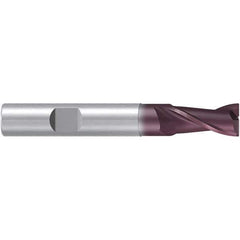 Emuge - 10mm Diam, 19mm LOC, 2 Flute Solid Carbide Roughing & Finishing End Mill - TiAlN Finish, 72mm OAL, 10mm Shank Diam, Weldon Shank, 38° Helix, Centercutting, Long Length - Eagle Tool & Supply