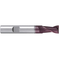 Emuge - 4mm Diam, 8mm LOC, 2 Flute Solid Carbide Roughing & Finishing End Mill - TiAlN Finish, 57mm OAL, 6mm Shank Diam, Weldon Shank, 38° Helix, Centercutting, Long Length - Eagle Tool & Supply