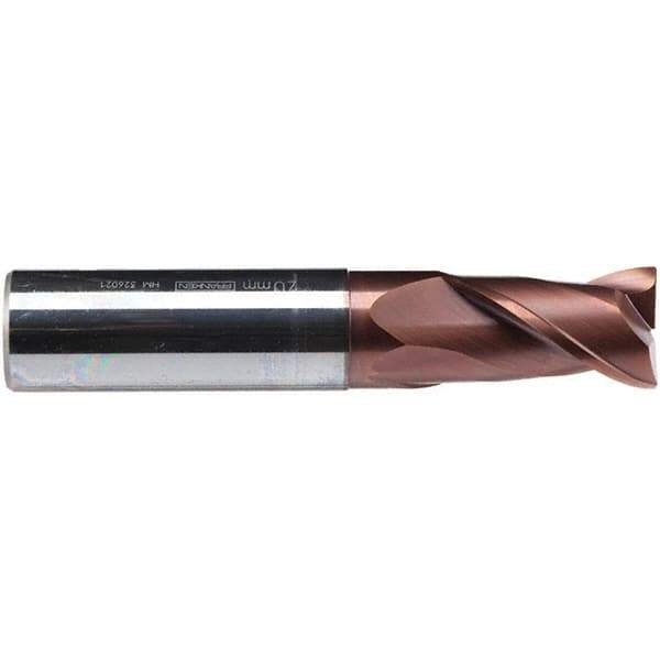 Emuge - 10mm Diam, 19mm LOC, 2 Flute Solid Carbide Roughing & Finishing End Mill - TiAlN Finish, 72mm OAL, 10mm Shank Diam, Cylindrical Shank, 38° Helix, Centercutting, Long Length - Eagle Tool & Supply
