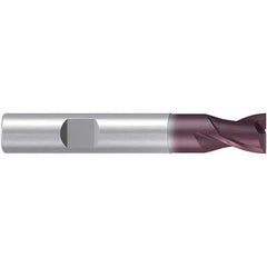 Emuge - 18mm Diam, 18mm LOC, 2 Flute Solid Carbide Roughing & Finishing End Mill - TiAlN Finish, 84mm OAL, 18mm Shank Diam, Weldon Shank, 38° Helix, Centercutting, Stub Length - Eagle Tool & Supply