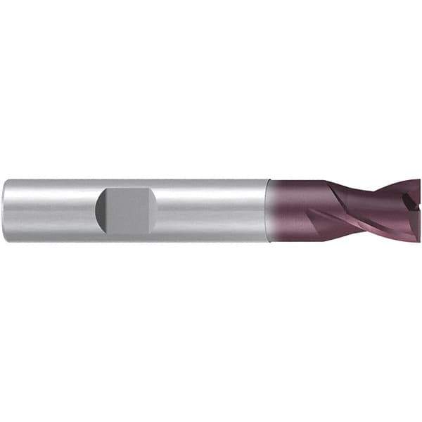 Emuge - 9mm Diam, 10mm LOC, 2 Flute Solid Carbide Roughing & Finishing End Mill - TiAlN Finish, 66mm OAL, 10mm Shank Diam, Weldon Shank, 38° Helix, Centercutting, Stub Length - Eagle Tool & Supply