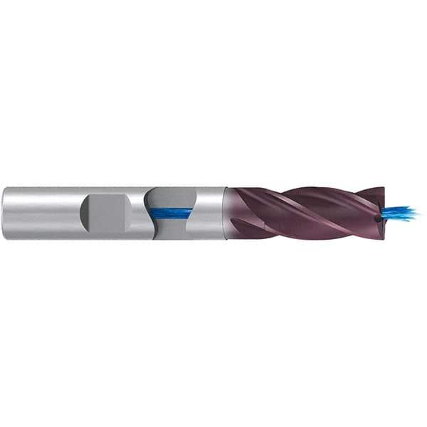 Emuge - 20mm Diam, 38mm LOC, 4 Flute Solid Carbide Roughing & Finishing End Mill - TiAlN Finish, 104mm OAL, 20mm Shank Diam, Weldon Shank, 38° Helix, Long Length - Eagle Tool & Supply