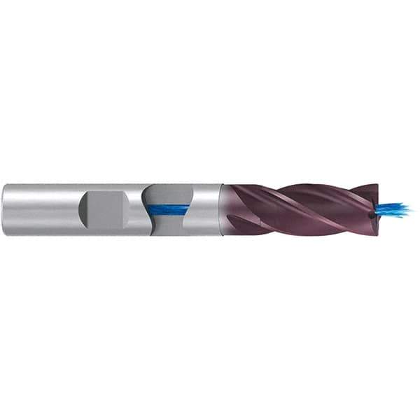 Emuge - 16mm Diam, 32mm LOC, 4 Flute Solid Carbide Roughing & Finishing End Mill - TiAlN Finish, 92mm OAL, 16mm Shank Diam, Weldon Shank, 38° Helix, Long Length - Eagle Tool & Supply