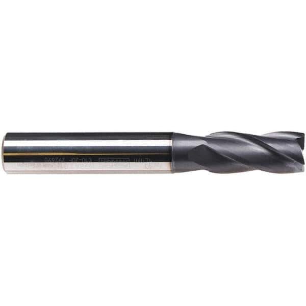 Emuge - 5mm Diam, 13mm LOC, 4 Flute Solid Carbide Roughing & Finishing End Mill - TiAlN Finish, 57mm OAL, 6mm Shank Diam, Cylindrical Shank, 38° Helix, Long Length - Eagle Tool & Supply
