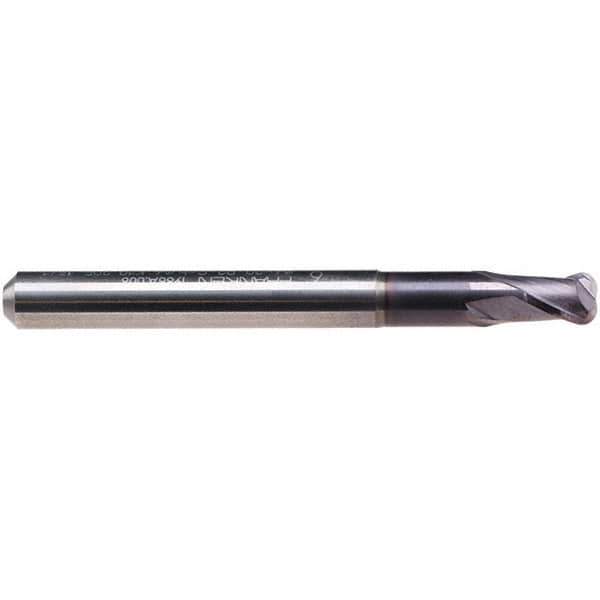 Emuge - 3/32" Diam, 1/8" LOC, 2 Flute Solid Carbide Roughing & Finishing End Mill - TiAlN Finish, 2" OAL, 1/4" Shank Diam, Cylindrical Shank, 30° Helix, Stub Length - Eagle Tool & Supply