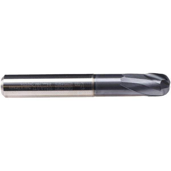Emuge - 12mm Diam, 10mm LOC, 2 Flute Solid Carbide Roughing & Finishing End Mill - TiAlN Finish, 92mm OAL, 16mm Shank Diam, Cylindrical Shank, 30° Helix, Stub Length - Eagle Tool & Supply