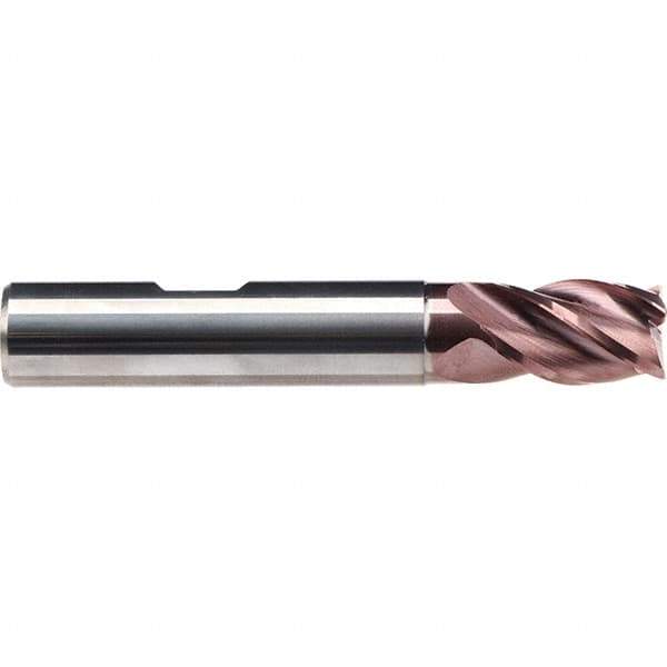 Emuge - 12mm Diam, 18mm LOC, 4 Flute Solid Carbide Roughing & Finishing End Mill - TiAlN Finish, 73mm OAL, 12mm Shank Diam, Weldon Shank, 38° Helix, Centercutting, Stub Length - Eagle Tool & Supply