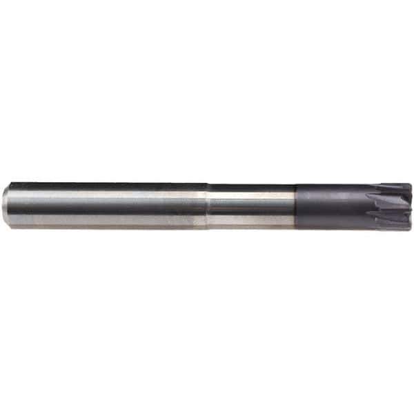 Emuge - 12mm Diam, 7mm LOC, 8 Flute Solid Carbide Roughing & Finishing End Mill - TiAlN Finish, 50mm OAL, 12mm Shank Diam, Cylindrical Shank, 0° Helix, Long Length - Eagle Tool & Supply