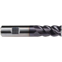 Emuge - 3/4" Diam, 1-1/2" LOC, 4 Flute Solid Carbide Roughing & Finishing End Mill - TiAlN Finish, 4" OAL, 3/4" Shank Diam, Weldon Shank, 50° Helix, Centercutting, Long Length - Eagle Tool & Supply