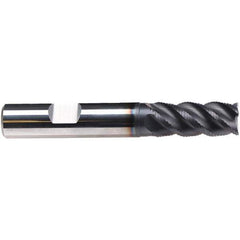 Emuge - 5/16" Diam, 3/4" LOC, 4 Flute Solid Carbide Roughing & Finishing End Mill - TiAlN Finish, 2-1/2" OAL, 3/8" Shank Diam, Weldon Shank, 45° Helix, Centercutting, Long Length - Eagle Tool & Supply