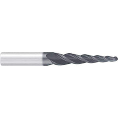 Emuge - 4° Taper Angle per Side, 2mm Small End Diam, 87mm LOC, Solid Carbide 3 Flute Tapered Ball End Mill - AlCr Finish, 150mm OAL, 16mm Shank Diam, Spiral Flute, 36° Helix - Eagle Tool & Supply