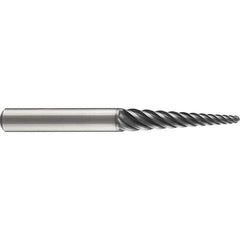 Emuge - 4° Taper Angle per Side, 2mm Small End Diam, 87mm LOC, Solid Carbide 6 Flute Tapered Ball End Mill - AlCr Finish, 150mm OAL, 16mm Shank Diam, Spiral Flute, 38° Helix - Eagle Tool & Supply