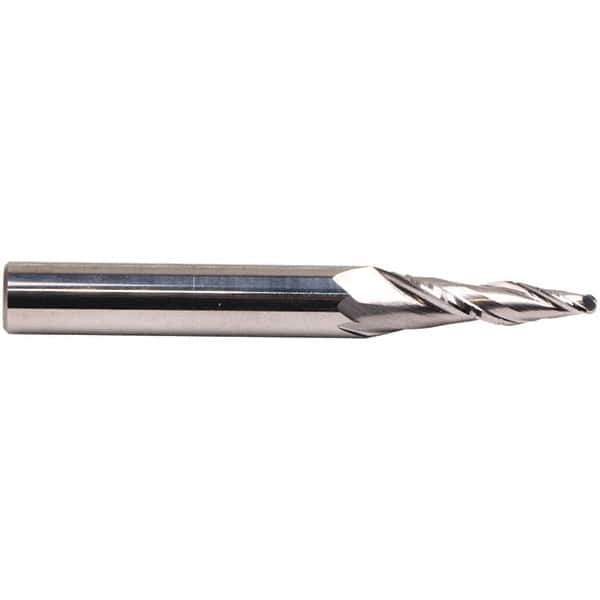 Emuge - 6° Taper Angle per Side, 1mm Small End Diam, 20mm LOC, Solid Carbide 2 Flute Tapered Ball End Mill - 62mm OAL, 6mm Shank Diam, Spiral Flute, 30° Helix - Eagle Tool & Supply