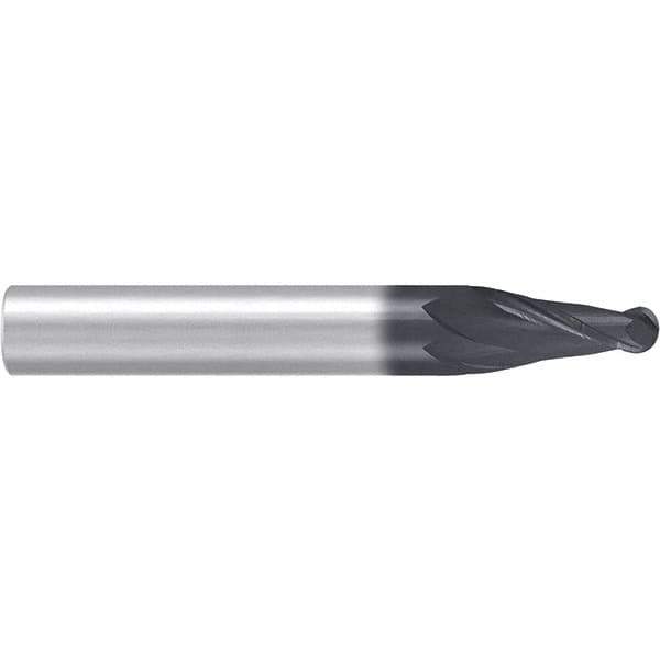 Emuge - 3° Taper Angle per Side, 3.9mm Small End Diam, 20mm LOC, Solid Carbide 2 Flute Tapered Ball End Mill - AlCr Finish, 62mm OAL, 6mm Shank Diam, Spiral Flute, 30° Helix - Eagle Tool & Supply