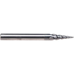 Emuge - 8° Taper Angle per Side, 3.4mm Small End Diam, 18mm LOC, Solid Carbide 3 Flute Tapered Ball End Mill - AlCr Finish, 62mm OAL, 6mm Shank Diam, Spiral Flute, 45° Helix - Eagle Tool & Supply