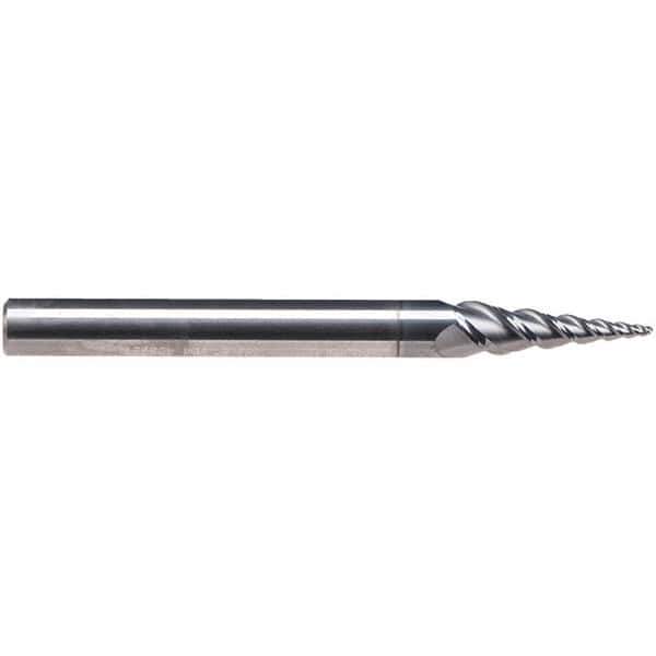 Emuge - 8° Taper Angle per Side, 4.83mm Small End Diam, 22mm LOC, Solid Carbide 3 Flute Tapered Ball End Mill - AlCr Finish, 63mm OAL, 8mm Shank Diam, Spiral Flute, 45° Helix - Eagle Tool & Supply