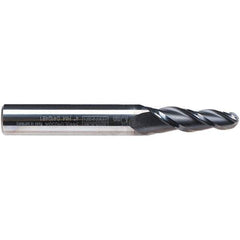 Emuge - 4° Taper Angle per Side, 3.26mm Small End Diam, 20mm LOC, Solid Carbide 3 Flute Tapered Ball End Mill - AlCr Finish, 62mm OAL, 6mm Shank Diam, Spiral Flute, 45° Helix - Eagle Tool & Supply