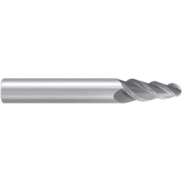 Emuge - 17.5° Taper Angle per Side, 3.26mm Small End Diam, 8mm LOC, Solid Carbide 3 Flute Tapered Ball End Mill - 57mm OAL, 6mm Shank Diam, Spiral Flute, 45° Helix - Eagle Tool & Supply