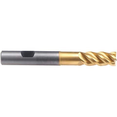 Emuge - 6mm Diam, Fine Pitch, 13mm LOC, 4 Flute Solid Carbide 45° Corner Chamfer Roughing End Mill - TiN/TiAlN Finish, 62mm OAL, 6mm Shank Diam, Single End, Extended Reach, 45° Helix - Eagle Tool & Supply