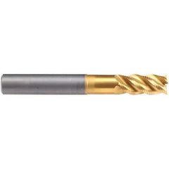 Emuge - 6mm Diam, Fine Pitch, 13mm LOC, 4 Flute Solid Carbide 45° Corner Chamfer Roughing End Mill - TiN/TiAlN Finish, 62mm OAL, 6mm Shank Diam, Single End, Extended Reach, 45° Helix - Eagle Tool & Supply