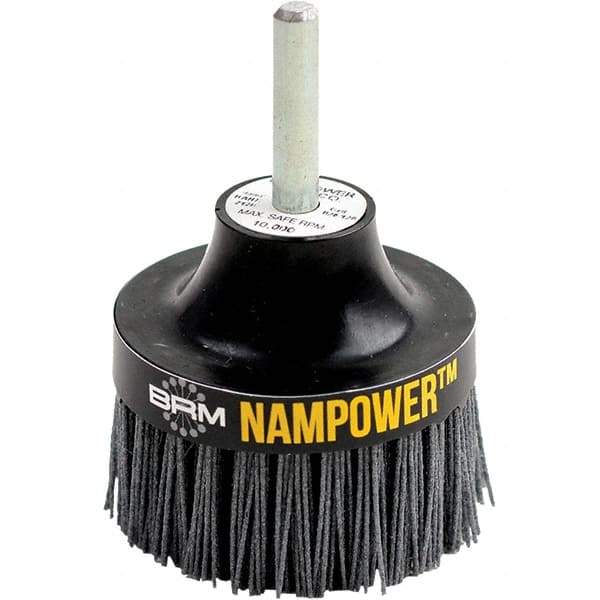 Brush Research Mfg. - 3" 120 Grit Silicon Carbide Straight Disc Brush - Medium Grade, Drive Arbor Connector, 1" Trim Length, 1/2" Shank Diam, 1/2" Arbor Hole - Eagle Tool & Supply