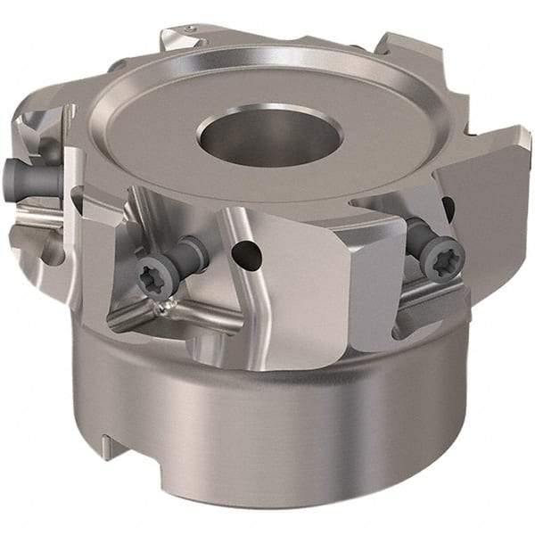 Seco - 6 Inserts, 2-1/2" Cut Diam, 19.05mm Arbor Diam, 12mm Max Depth of Cut, Indexable Square-Shoulder Face Mill - 90° Lead Angle, 40mm High, LOEX12 Insert Compatibility, Through Coolant, Series 220.94-12 - Eagle Tool & Supply