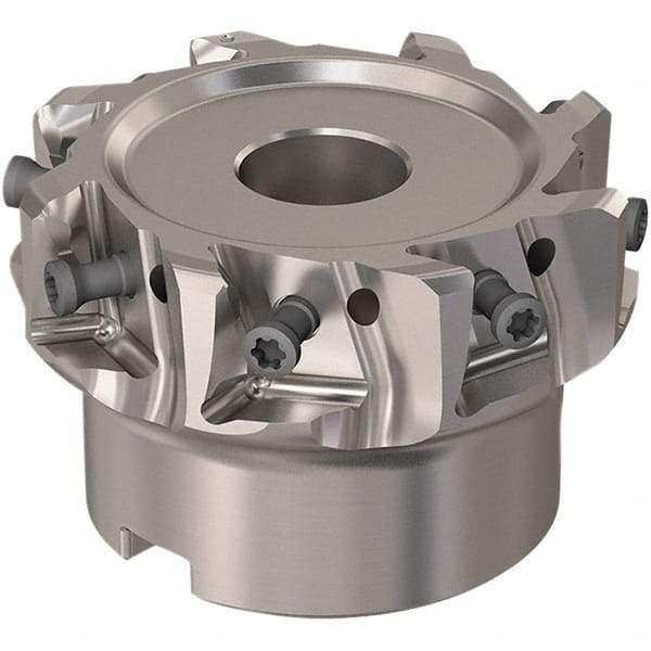 Seco - 8 Inserts, 2-1/2" Cut Diam, 19.05mm Arbor Diam, 12mm Max Depth of Cut, Indexable Square-Shoulder Face Mill - 90° Lead Angle, 40mm High, LOEX12 Insert Compatibility, Through Coolant, Series 220.94-12 - Eagle Tool & Supply