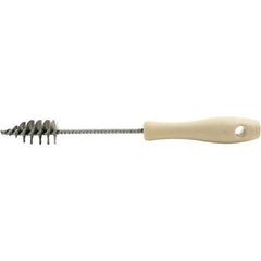 Brush Research Mfg. - 1" Diam Helical Stainless Steel Tube Brush - Single Spiral, 0.006" Filament Diam, 2-3/16" Brush Length, 10-1/2" OAL, 0.22" Diam Plastic Handle Shank - Eagle Tool & Supply
