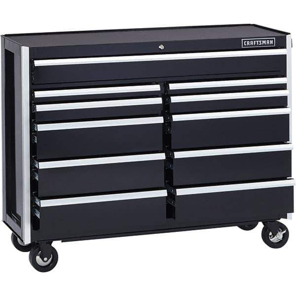Craftsman - 11 Drawer 1,200 Lb Capacity Steel Tool Roller Cabinet - 52" Wide x 40-3/4" High x 18" Deep, Roller Bearing Drawer Slides, Black - Eagle Tool & Supply