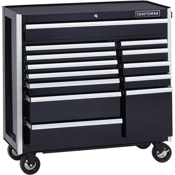 Craftsman - 13 Drawer 1,200 Lb Capacity Steel Tool Roller Cabinet - 41" Wide x 40-3/4" High x 18" Deep, Roller Bearing Drawer Slides, Black - Eagle Tool & Supply